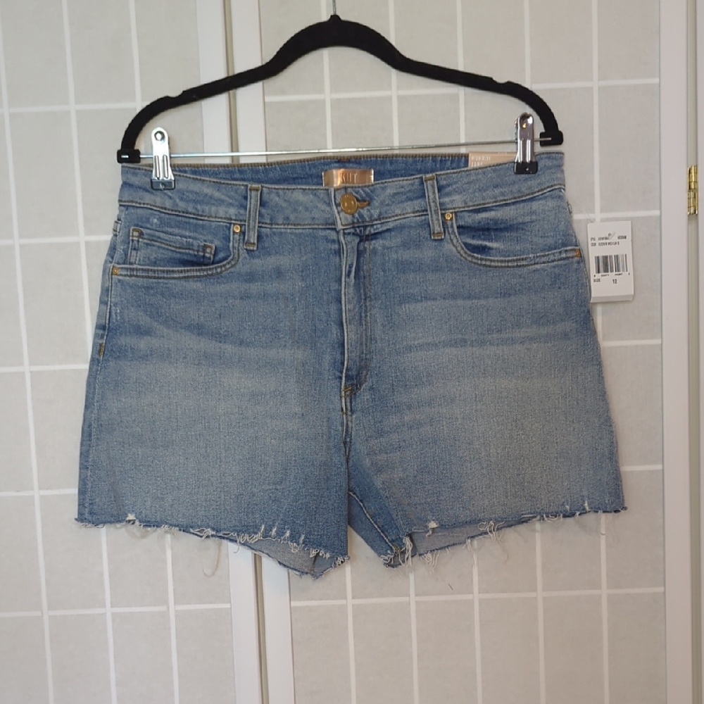 KUT From The Kloth Jane High Rise Long Short Blue Denim Cutoff Shorts